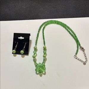 Beautiful Green Beaded Necklace and Earring Set